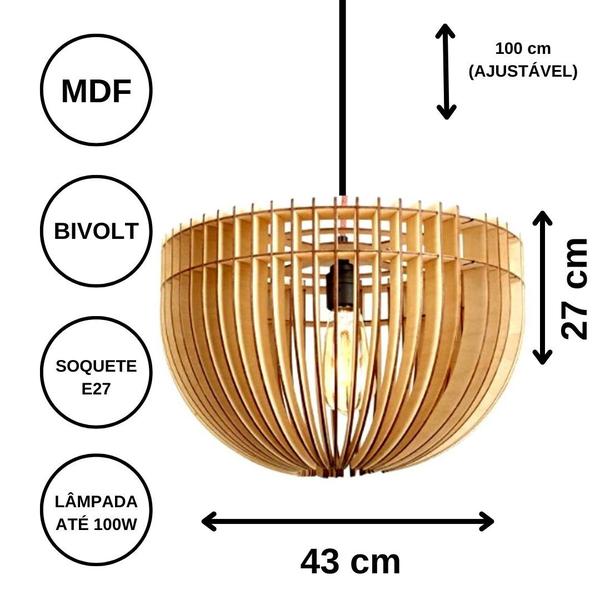 Imagem de Luminária Teto tipo Pendente PLUTÃO MDF - Completa