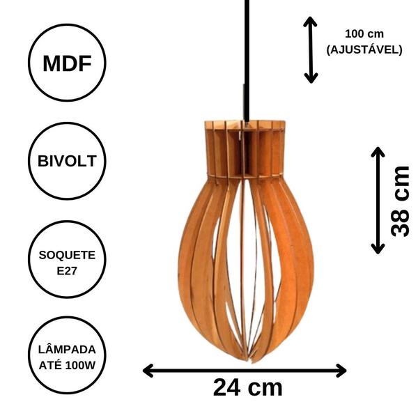 Imagem de Luminária Teto tipo Pendente RUBI MDF - Completa