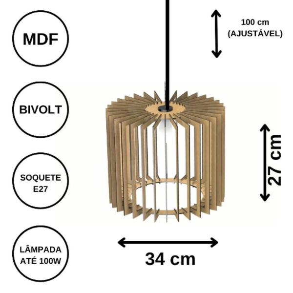 Imagem de Luminária Teto tipo Pendente SANTA RITA MDF - Completa