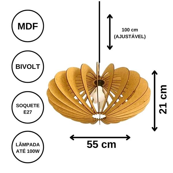 Imagem de Luminária Teto tipo Pendente SATURNO MDF Completa - Cor: Marrom