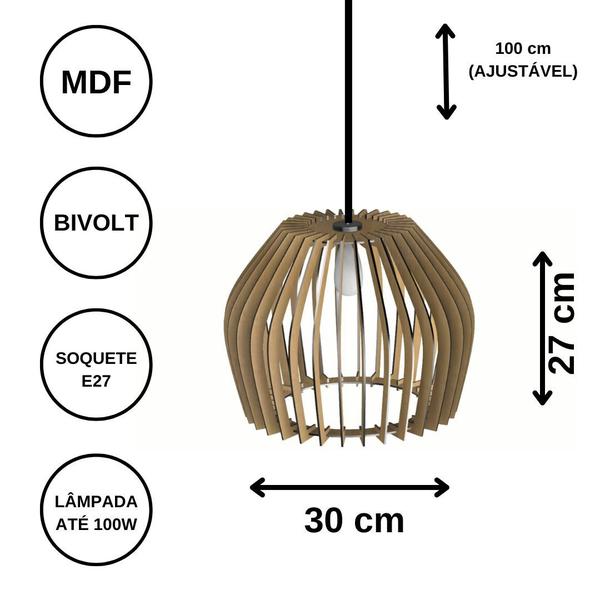 Imagem de Luminária Teto tipo Pendente TROIA MDF - Completa -