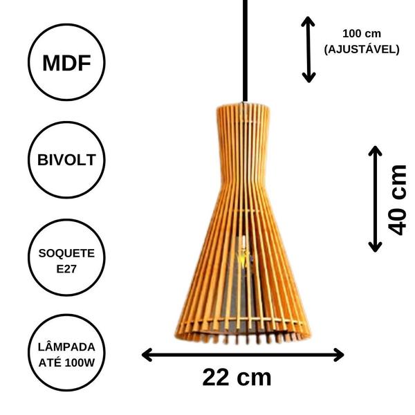 Imagem de Luminária Teto tipo Pendente TURIN MDF - Completa - Cor: Preta