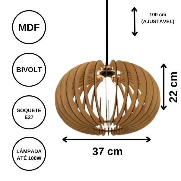 Imagem de Luminária Teto tipo Pendente URANO MDF - Completa