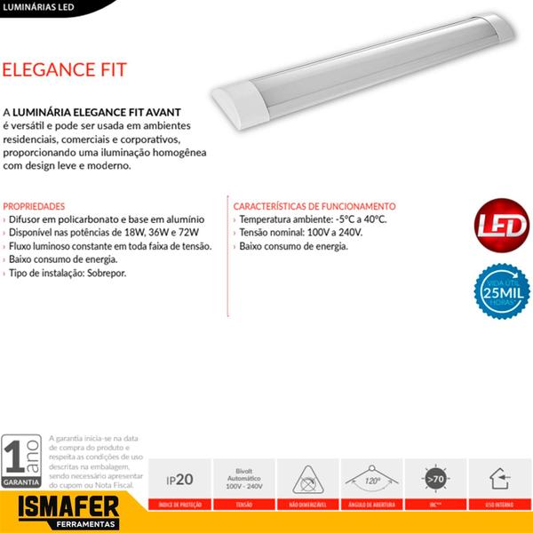 Imagem de Luminária Tubular Led Slim 1mt Branco Frio 100cm 36w Avant