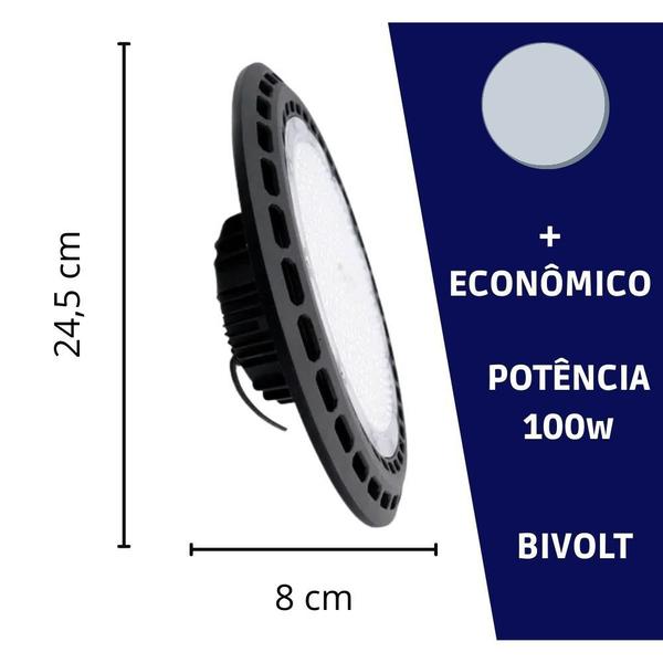 Luminaria Ufo Led 100w Highbay 120º Galpao Empresa Industrias Segurança 1248 - NEHC Imagem de Luminaria Ufo Led 100w Highbay 120º Galpao Empresa Industrias Segurança 1248