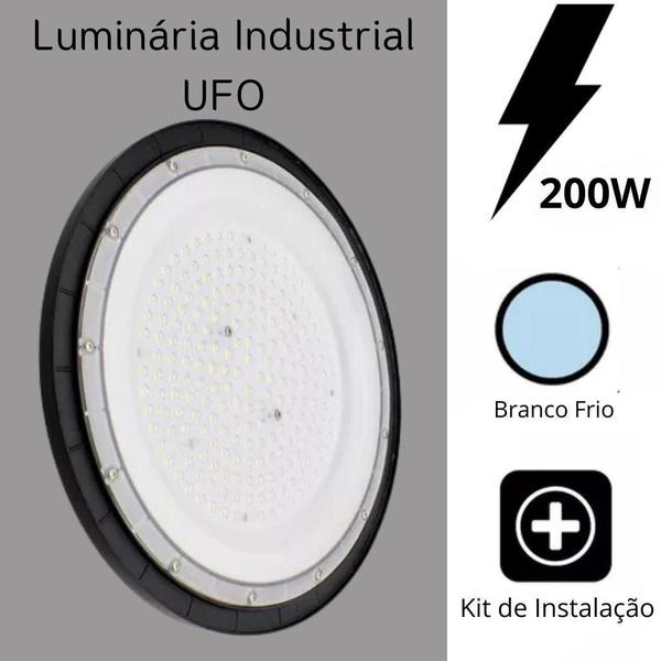 Imagem de Luminária Ufo Led Smd 200W Frio Galpão Industrial 6500K