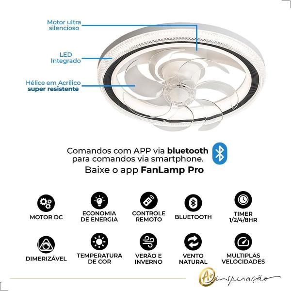 Imagem de Luminária Ventilador De Teto Led 3 Cores Com Controle Remoto