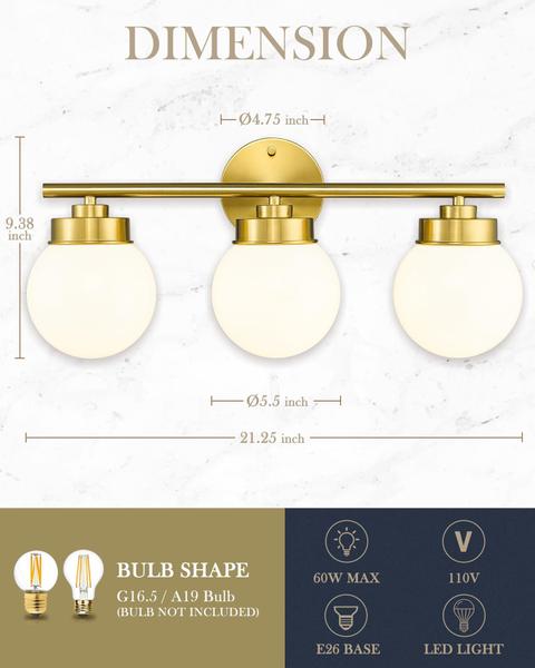 Imagem de Luminárias de banheiro LMS Gold 2 Light Globe com vidro branco