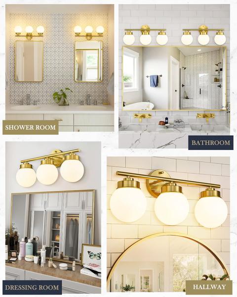 Imagem de Luminárias de banheiro LMS Gold 2 Light Globe com vidro branco