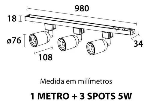 Imagem de LUMINATTI - Kit Trilho 1 Metro Preto Eletrificado Com 3 Spots 5W 3000K