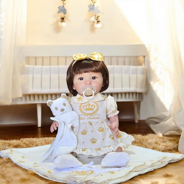 Luna Bege Vestidinho Silicone Bebe Reborn Menina Articulada - Fada Madrinha Imagem de Luna Bege Vestidinho Silicone Bebe Reborn Menina Articulada
