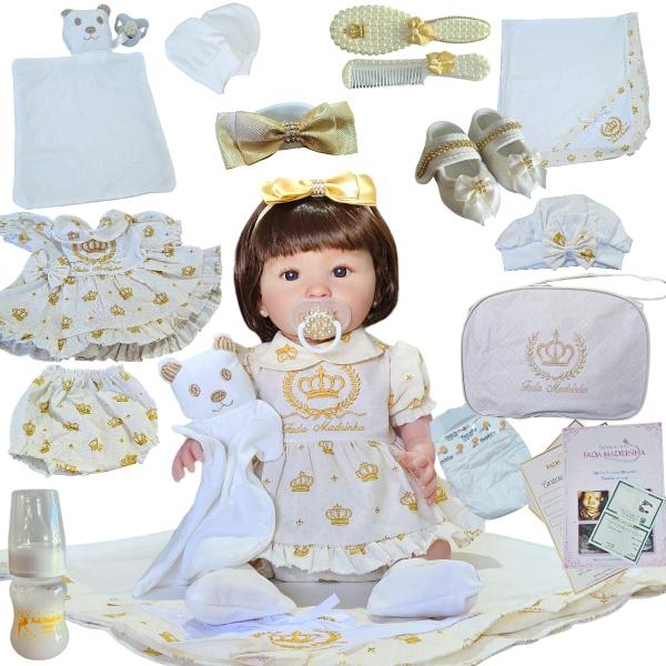Luna Bege Vestidinho Silicone Bebe Reborn Menina Articulada - Fada Madrinha Imagem de Luna Bege Vestidinho Silicone Bebe Reborn Menina Articulada