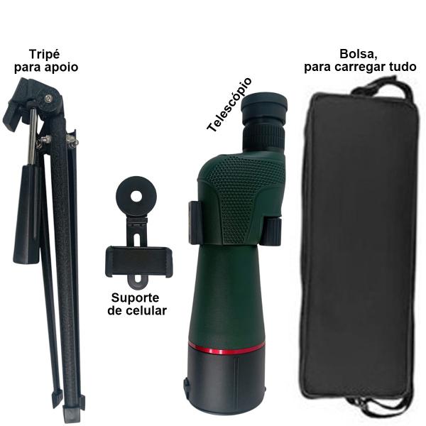 Imagem de Luneta Telescopio Monocular Suporte Celular Zoom Ajustavel Tripe Mesa Mira Alvo Caçada Astronomia Aves Passaros Acampamento Trilha Caminhada Portatil 