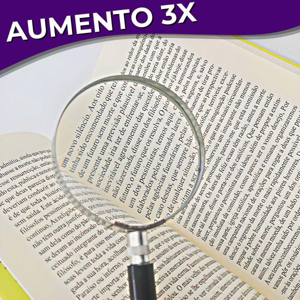 Imagem de Lupa 75mm Aumento Média 3x Lente Manual Leitura Estética - Novo Século