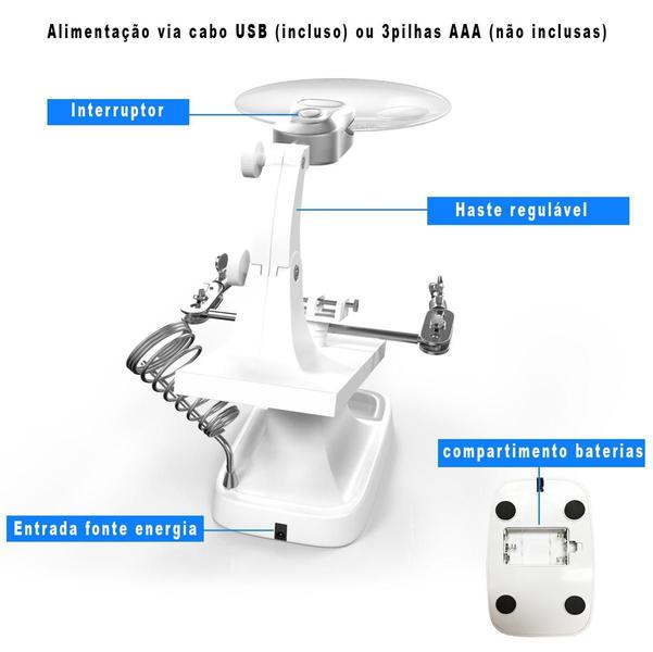 Imagem de Lupa Aumento Mesa Bancada Eletrônica Led Duplo Gt317-W