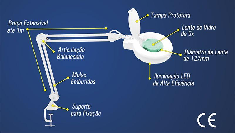 Imagem de Lupa com Luminária LED Solver HL-500 LED 5x - Bivolt