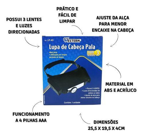 Lupa De Cabeça Led Pala Para Eletronica E Estetica 3 Lentes - Western Imagem de Lupa De Cabeça Led Pala Para Eletronica E Estetica 3 Lentes
