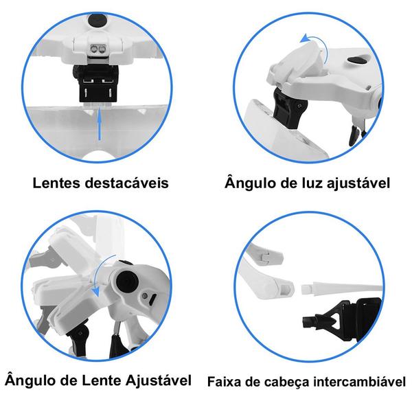 Lupa De Cabeça Profissional 2 Leds 5 Lentes Aumento Branco Cbrn01385 - COMMERCE BRASIL Imagem de Lupa De Cabeça Profissional 2 Leds 5 Lentes Aumento Branco Cbrn01385