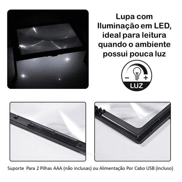 Imagem de Lupa de Leitura Suporte Mesa Ideal Para Livros Amplia Até 2.5x Iluminada Em Acrilico Ampla TH275205C