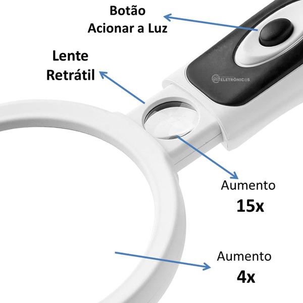 Imagem de Lupa de Mão Retrátil Lente Dupla Com Iluminação e Ampliação Até 20x ótimo desempenho - 7B5A