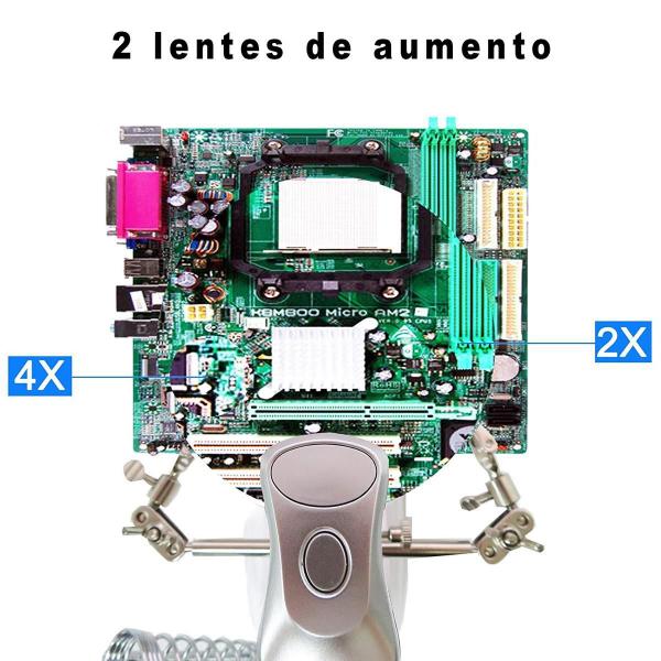 Imagem de Lupa De Mesa Bancada Garras Iluminação Led Usb Gt317-B