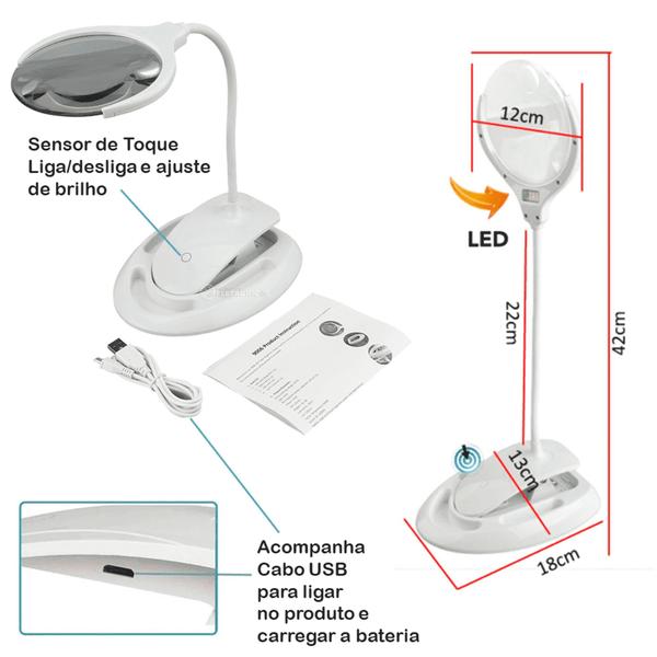 Imagem de Lupa De Mesa Luz 6 Leds Portátil Ajustável Recarregável USB XM60203