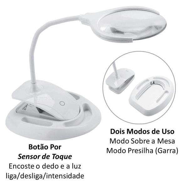 Imagem de Lupa de Mesa Portátil Leitura Casa, Escritório, Laboratório, Recarregável Luz 6 LEDs - XM60203