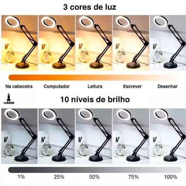 Imagem de Lupa Luminária Articulável Led Ring Light Garra Base Lorben