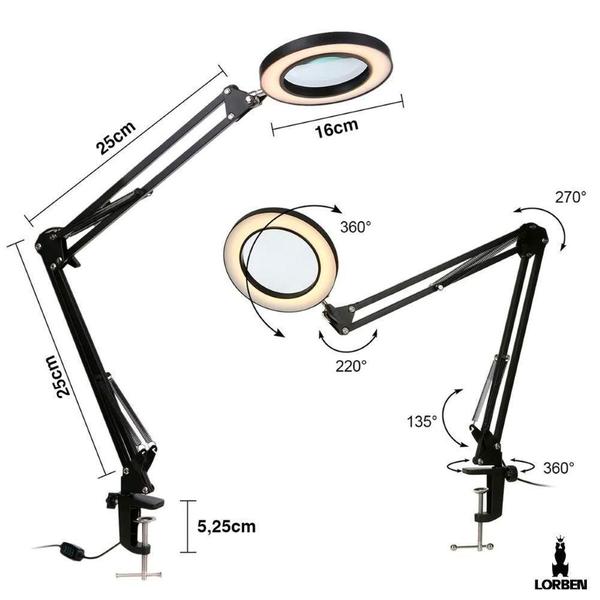 Imagem de Lupa Luminária Lorben 10X Articulável Led Ring Light 16Cm