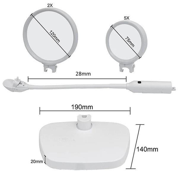 Imagem de Lupa Luminária Óptica 2 Lentes 2x e 5x Acrílica e 6 LEDs Com Base e Clip de Fixação  7763