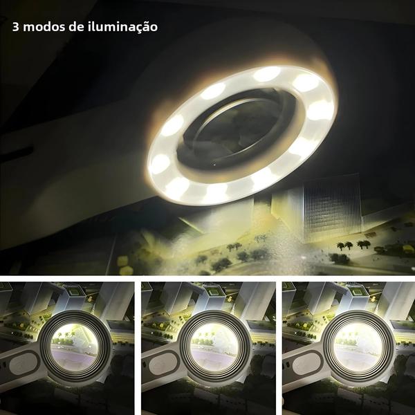 Imagem de Lupa Portátil Recarregável com 3 Modos de Iluminação LED - Ideal para Leitura e Reparo