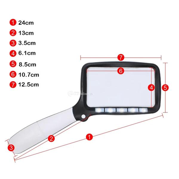 Imagem de Lupa Retangular Dobrável Com Iluminação Led E A Lente De Aumento Com Zoom Flexível 2x 108631