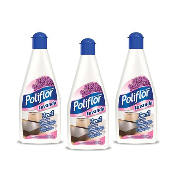 Lustra Móveis Lavanda Poliflor Frasco 200Ml Kit 3 Imagem de Lustra Móveis Lavanda Poliflor Frasco 200Ml Kit 3