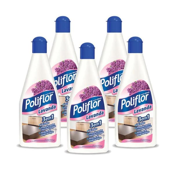 Lustra Móveis Lavanda Poliflor Frasco 200Ml Kit 5 Imagem de Lustra Móveis Lavanda Poliflor Frasco 200Ml Kit 5