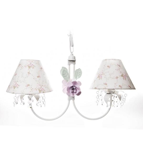 Imagem de Lustre 2L Primavera Cristais 2 Flores G Rosa Quarto Bebê Infantil Menina