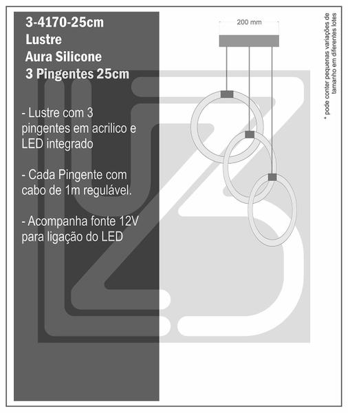 Imagem de Lustre 3 pendente Circular AURA 25cm - PRETO - LED 45w 3000k