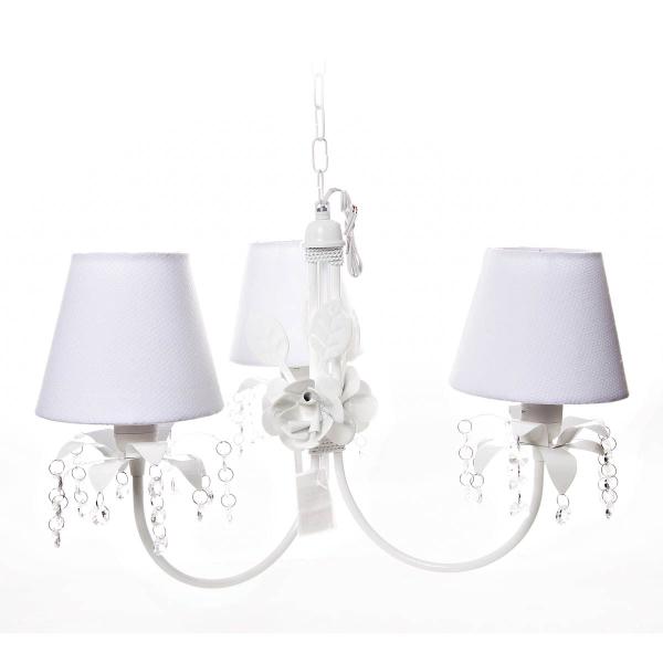 Lustre 3L Primavera Cristais 2 Flores G Branco Quarto Bebê Infantil Menina Menino - Potinho de Mel Imagem de Lustre 3L Primavera Cristais 2 Flores G Branco Quarto Bebê Infantil Menina Menino