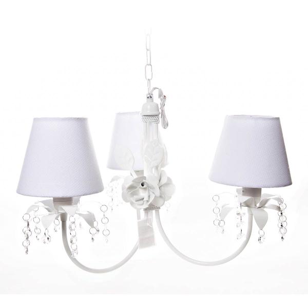 Imagem de Lustre 3L Primavera Cristais 2 Flores G Branco Quarto Bebê