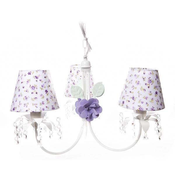 Lustre 3L Primavera Cristais 2 Flores G Lilás Bebê Infantil - Potinho de mel Imagem de Lustre 3L Primavera Cristais 2 Flores G Lilás Bebê Infantil