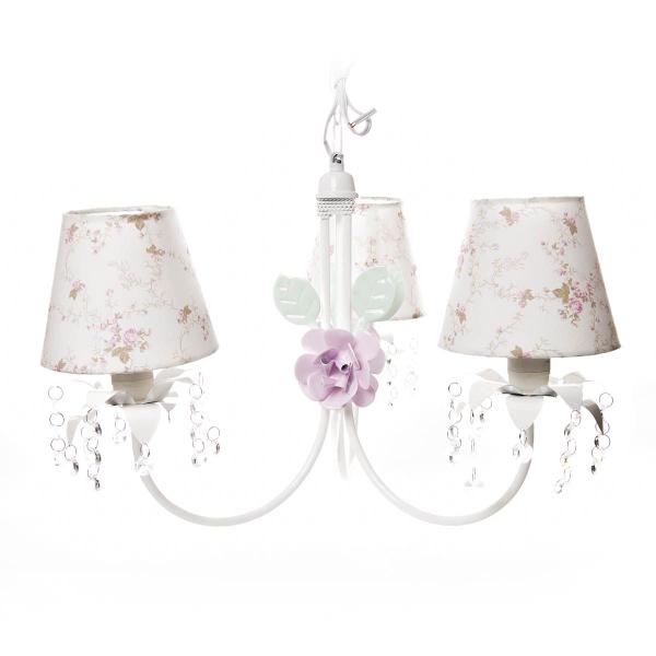 Imagem de Lustre 3L Primavera Cristais 2 Flores G Rosa Bebê Infantil