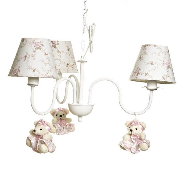 Imagem de Lustre 3L Simples 3 Ursinhas De Tiara Quarto Bebê Infantil