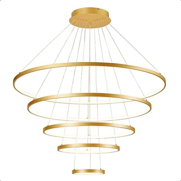 Imagem de Lustre 5 aros led Pe direito dourado