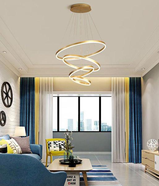 Imagem de Lustre Anéis Pendente 4 Anéis Aros Led 3000k 86w Pé Direito Alto - Nitrolux