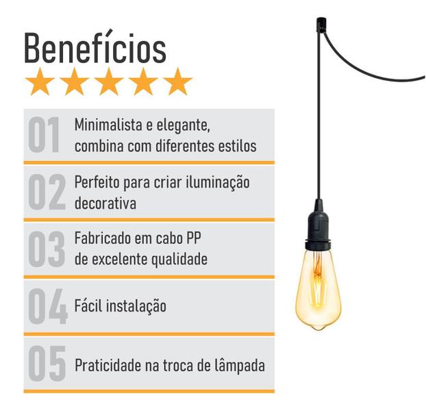 Imagem de Lustre Aranha com 2 Pendentes  (2m cabo preto + soquetes + canopla)