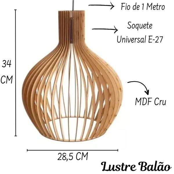 Imagem de Lustre Balão Mdf Cru Para Teto Cozinha Sala Área Externa