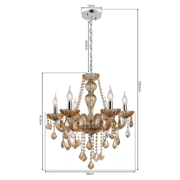 Imagem de Lustre Candelabro Pendente Luxo Cristal Legitimo Cor Âmbar 6 Braços Sala Quarto Cozinha INL49