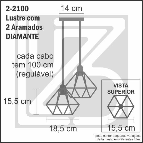 Imagem de Lustre com 2 pendentes aramado diamante - cores