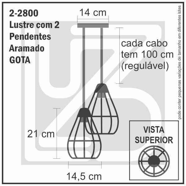 Imagem de Lustre com 2 Pendentes Aramados GOTA - CORES