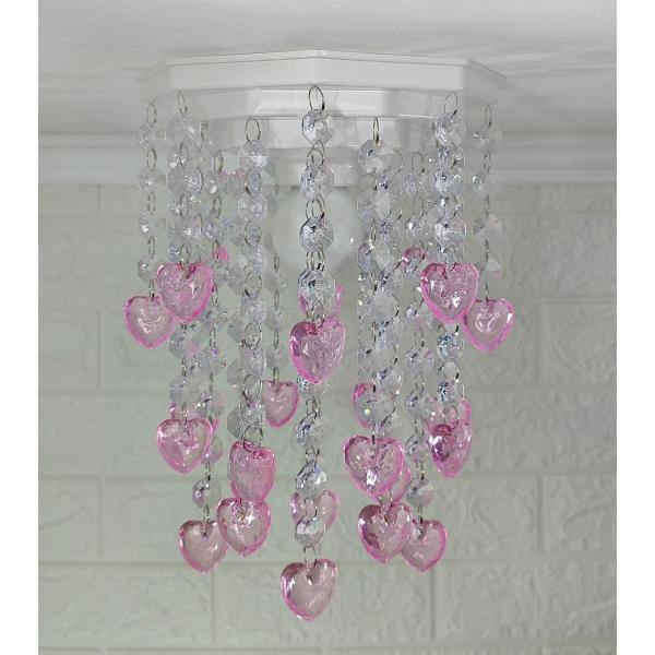 Imagem de Lustre de Acrílico Rosa com Castanhas Transparentes - 25cm