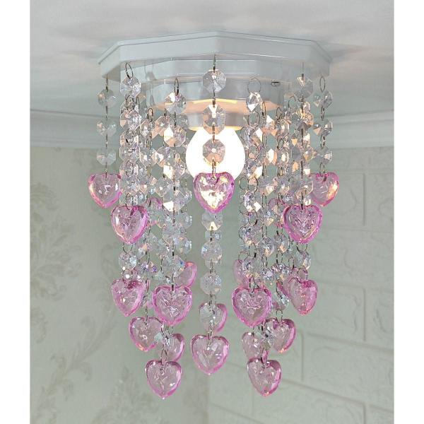 Imagem de Lustre de Acrílico Rosa com Castanhas Transparentes - 25cm